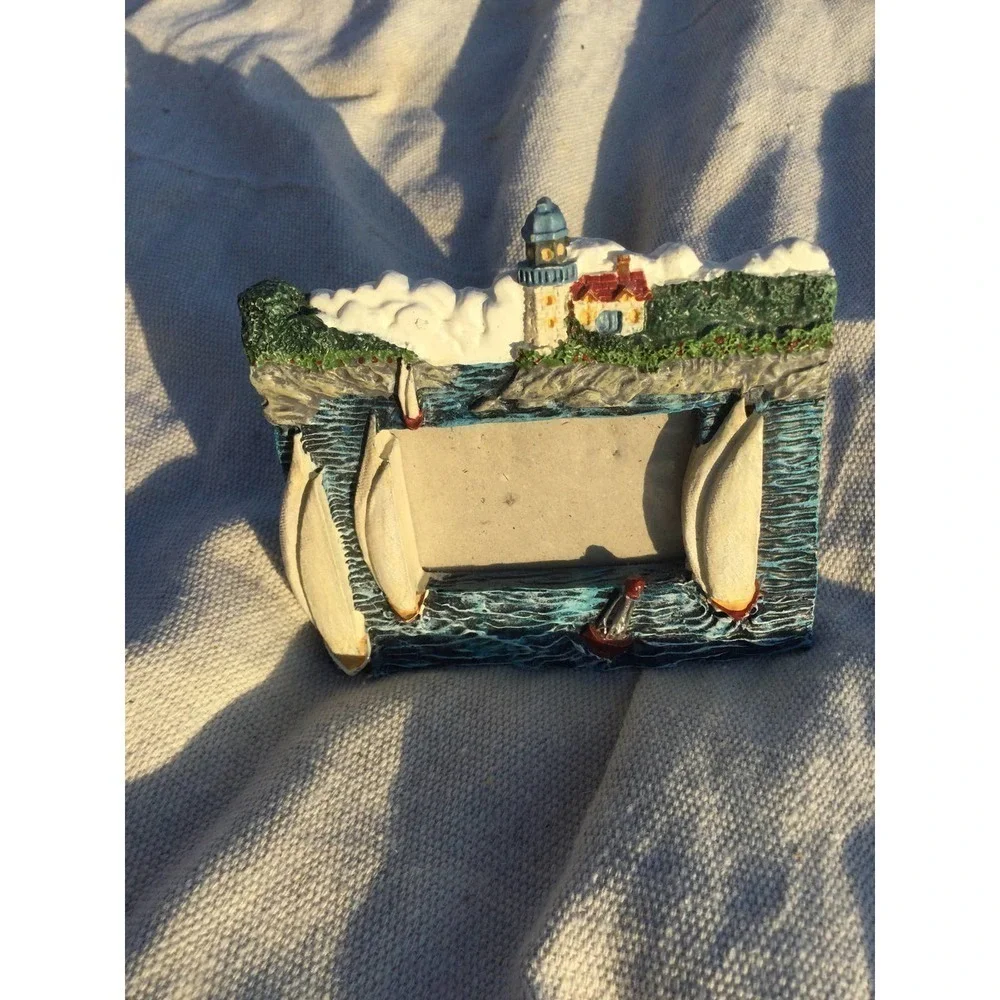4” new Lighthouse small picture frame‎ sailboat boat ocean sea coastal beach
